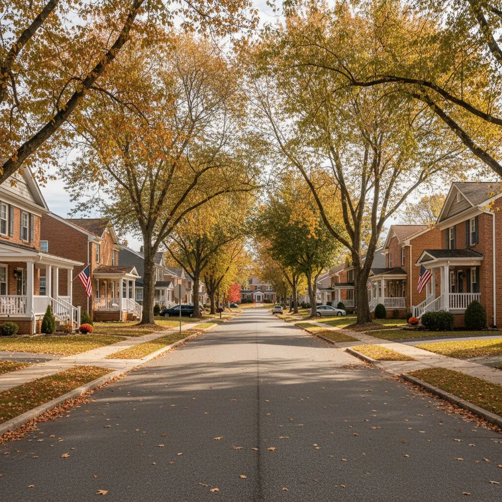 Tree-lined residential street in Berks County, Pennsylvania