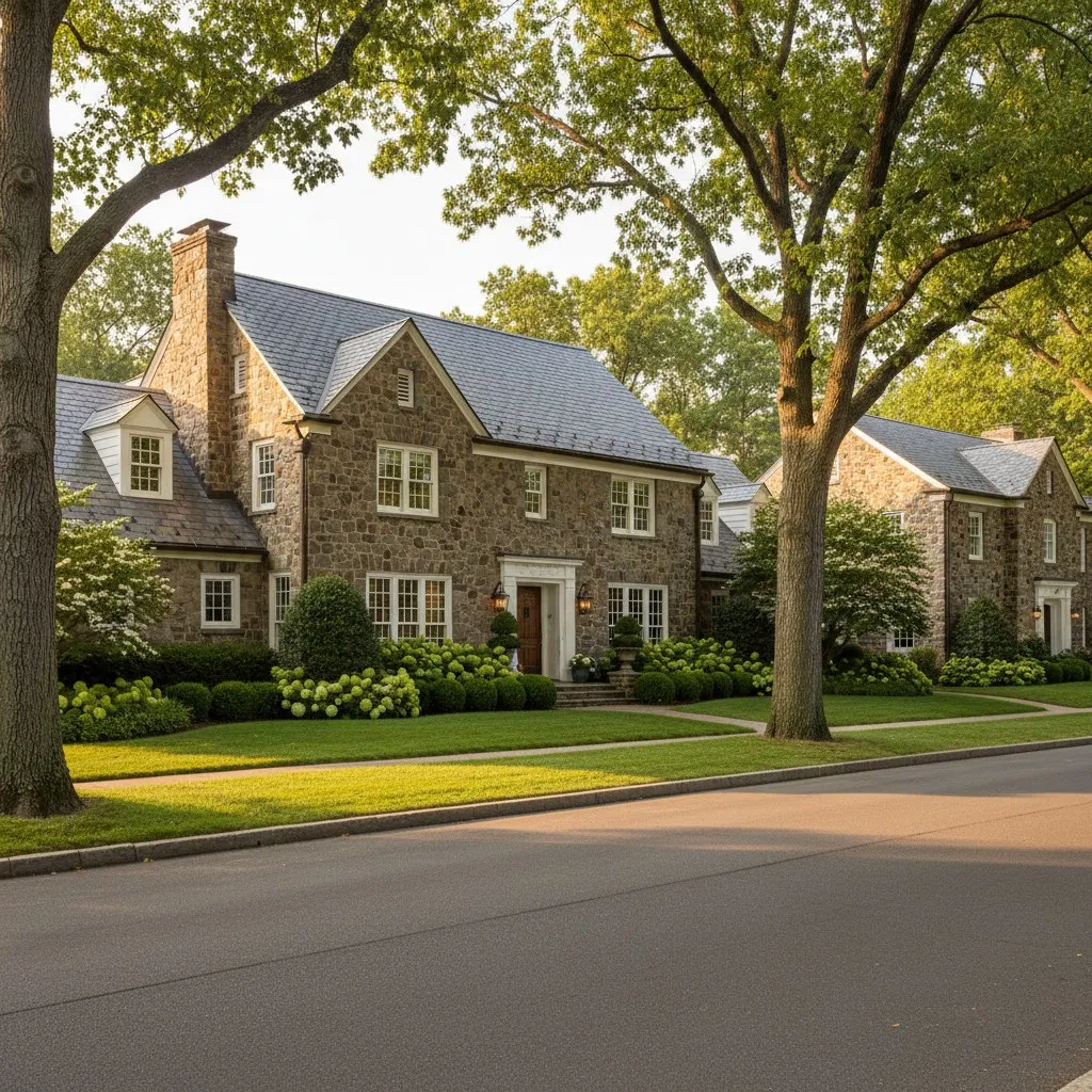Quiet residential street in Wyomissing, Pennsylvania